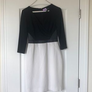 LRL textured, leather trim dress